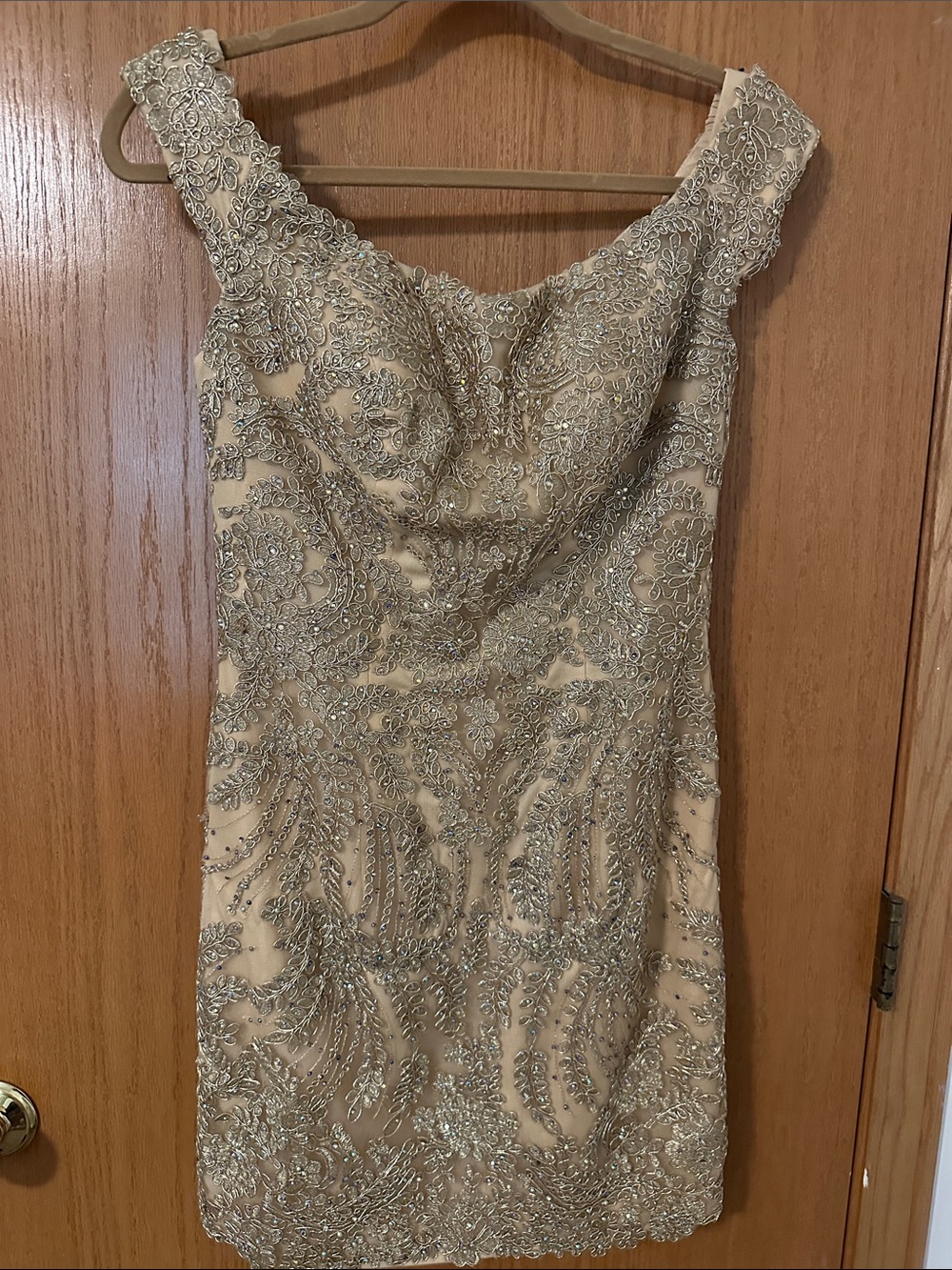 Mori Lee Nude Homecoming/ Cocktail Dress with Silver Beading